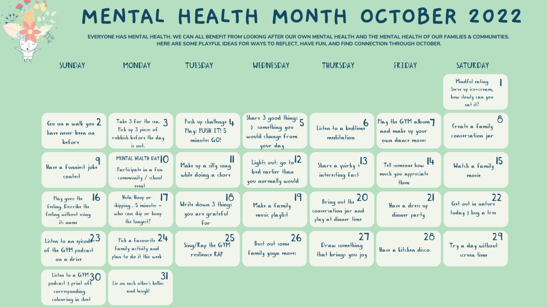 Great ideas for Mental Health Month